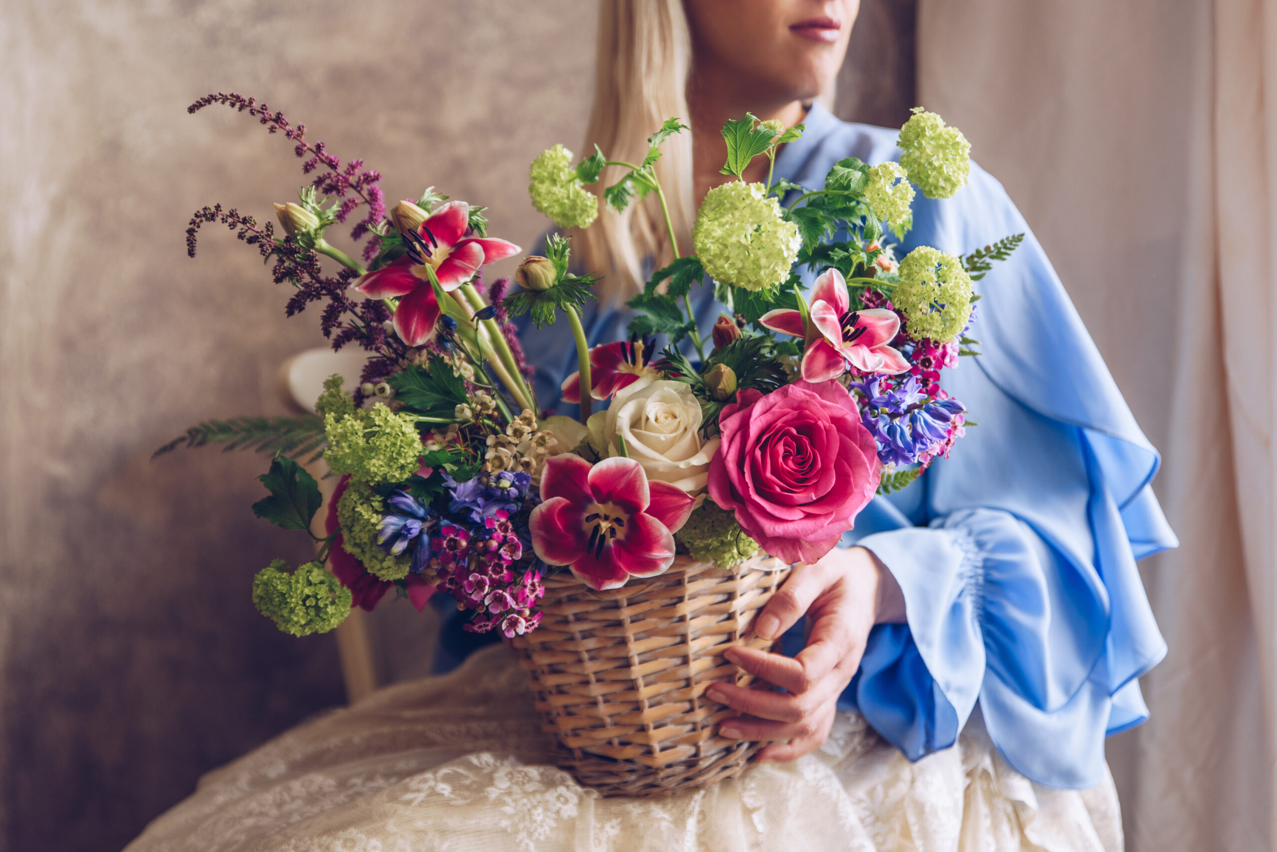 Colorful flowers in basket