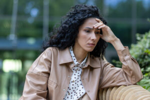 Sad woman on bench